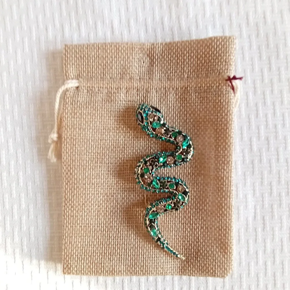 Green Rhinestone Snake Pin Broach - Picture 2 of 5